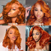 Orange Ginger 13x4 Lace Frontal Wigs Pre Cut Glueless Human Hair Body Wave Colored Wigs for Women 250% Density
