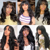 200% 250% Body Wave Wig With Bangs Human Hair WigsFull Machine Made Wigs 8-24in Brazilian Remy Human Hair For Women Fring Wig