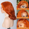Orange Ginger 13x4 Lace Frontal Wigs Pre Cut Glueless Human Hair Body Wave Colored Wigs for Women 250% Density