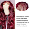 Burgundy 99J Body Wave 13x6 Lace Front Human Hair Wig Transparent Lace Frontal Wigs For Women Brazilian Red Colored Remy Wigs