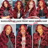 Burgundy 99J Body Wave 13x6 Lace Front Human Hair Wig Transparent Lace Frontal Wigs For Women Brazilian Red Colored Remy Wigs